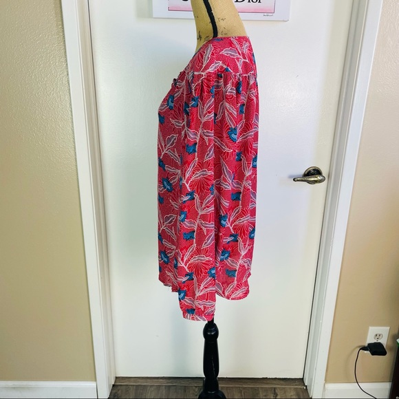 Bohemian Rose & Olive Women's Red Floral Blouse Tie Front Long S Large Hippie - Picture 6 of 10